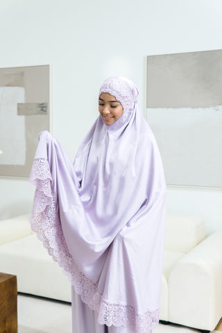 Telekung Satin Single Laced- LILAC