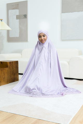 Telekung Satin Single Laced- LILAC