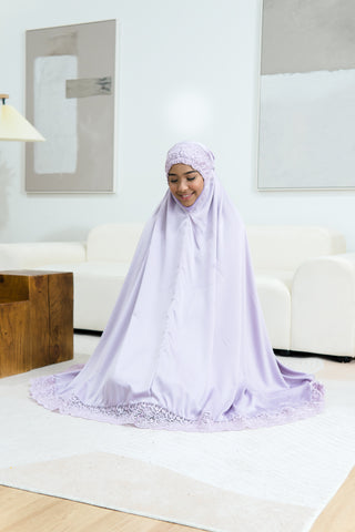 Telekung Satin Single Laced- LILAC