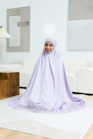 Telekung Satin Single Laced- LILAC