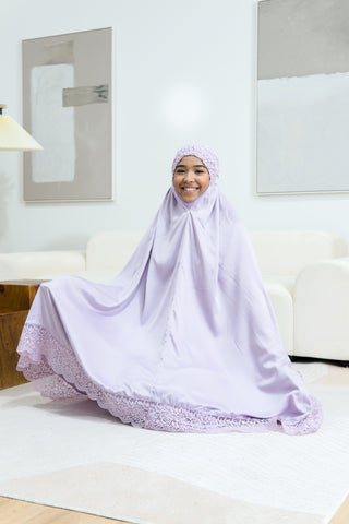 Telekung Satin Single Laced- LILAC
