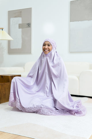 Telekung Satin Single Laced- LILAC