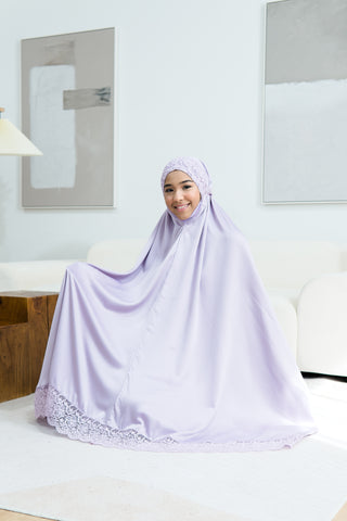 Telekung Satin Double Laced- LILAC